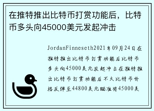 在推特推出比特币打赏功能后，比特币多头向45000美元发起冲击 